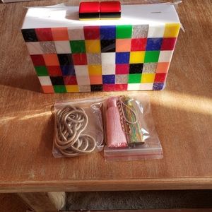 Patchwork acrylic clutch minaudiere